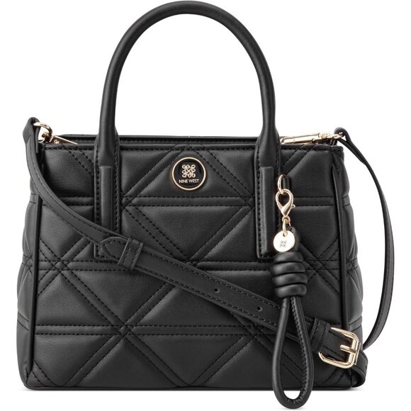 Harland Women's Mini Satchel Crossbody Bag Medium Black with Gold accents